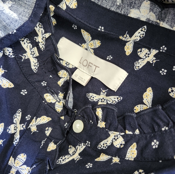 LOFT Navy Blue Bee Print Button Down Shirt - Picture 6 of 6
